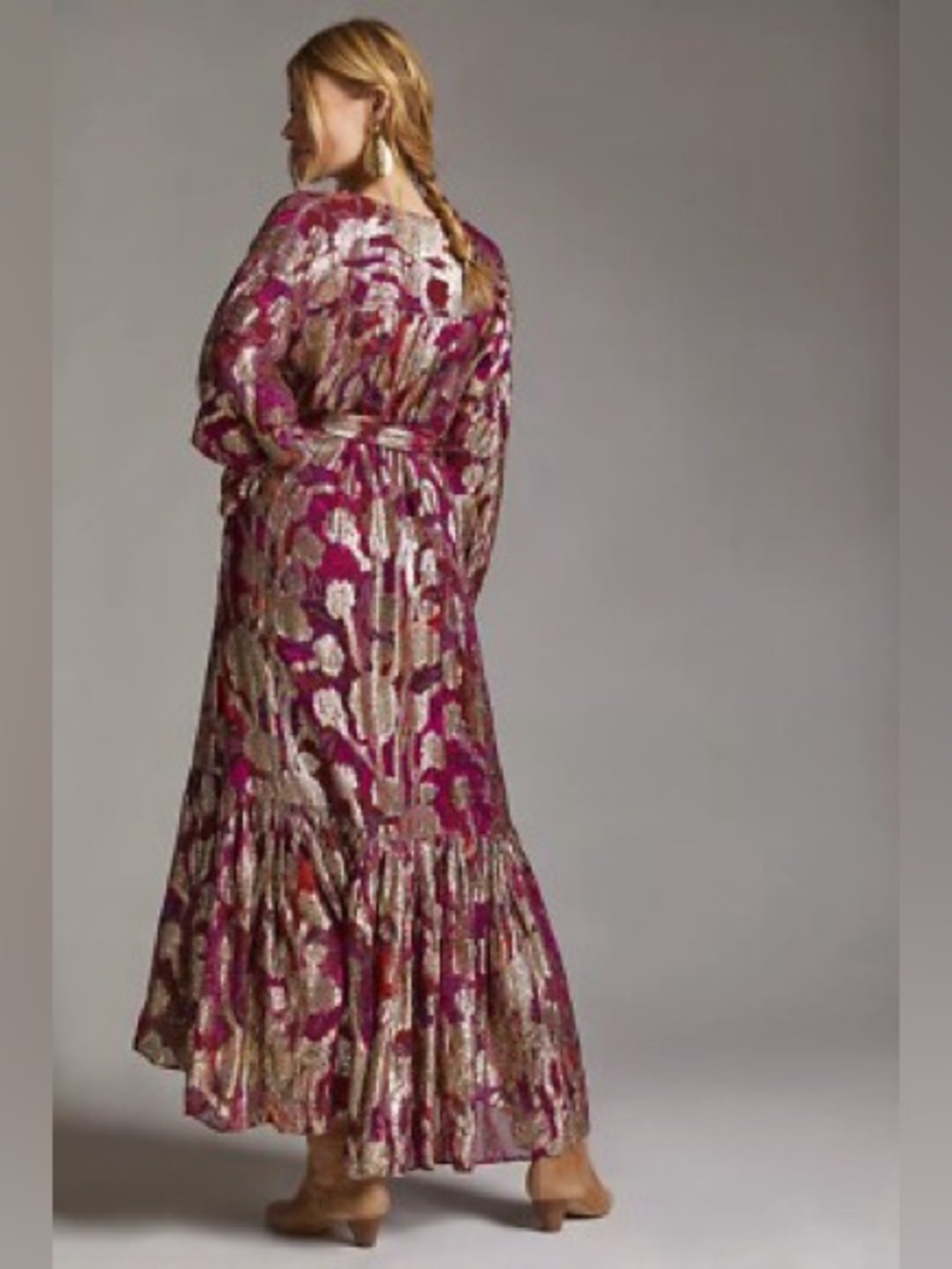 Anthropologie Metallic Magenta and Gold High-Low Maxi Dress - Picture 2 of 6